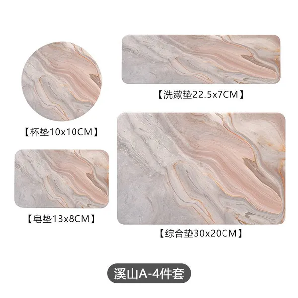 Bathroom Accessories Highly Absorbent Quick Dry Marble Diatomite Stone Bath Mat Set photo-4