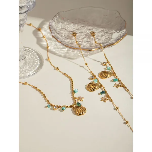 Custom Green Rhinestone Stainless Steel Necklace - 18K Gold Plated Brass Jewelry photo-5