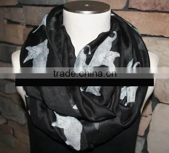 Wholesale Vogue Popular Women Daily Must-have Polyester Voile Fabric Cute Cat Print Infinity Neck Tube Scarf photo-4