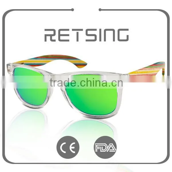 Popular Style Sunglass Wood Temple Sun Glasses With Transparent Plastic Frame photo-3