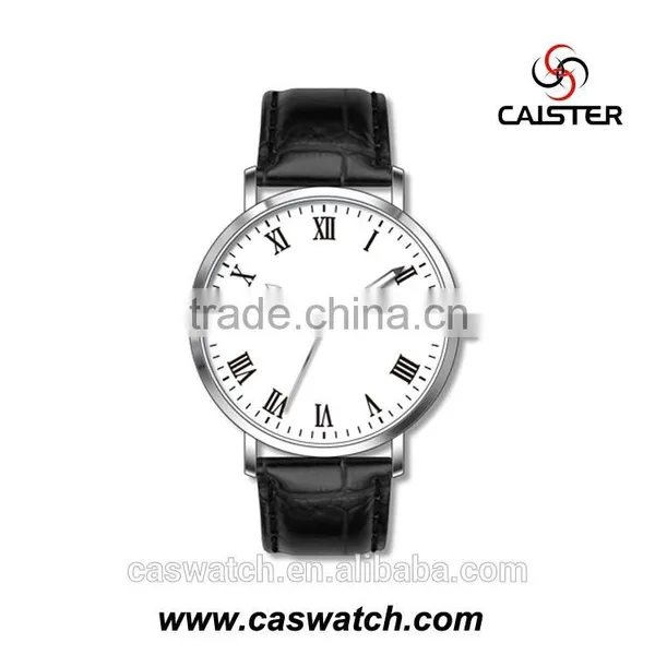 Classic Design Slim Case Leather Watch, Ultra-thin Rose Gold Plated Men's Watch Watch, Roman Numerals Stainless Steel Watch photo-2