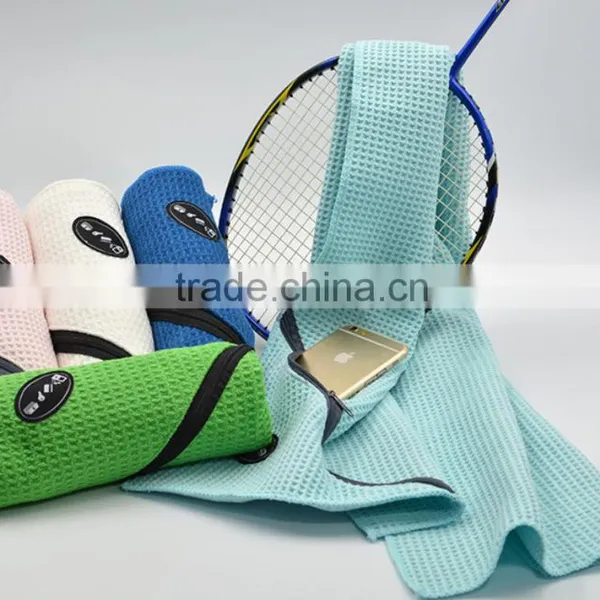 Hot Style Manufacturers Outdoor Sports Waffle Microfiber Hand Towel With Zipper Supplier's Choice photo-2