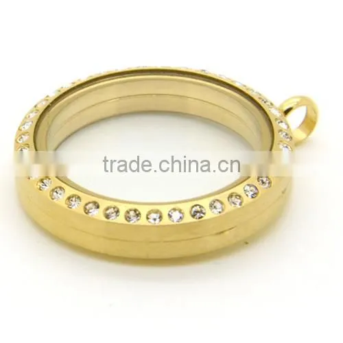Hot Sale 316L Gold With Rhinestones Floating Lockets 30mm Stainless Steel Magnetic Floating Lockets photo-4