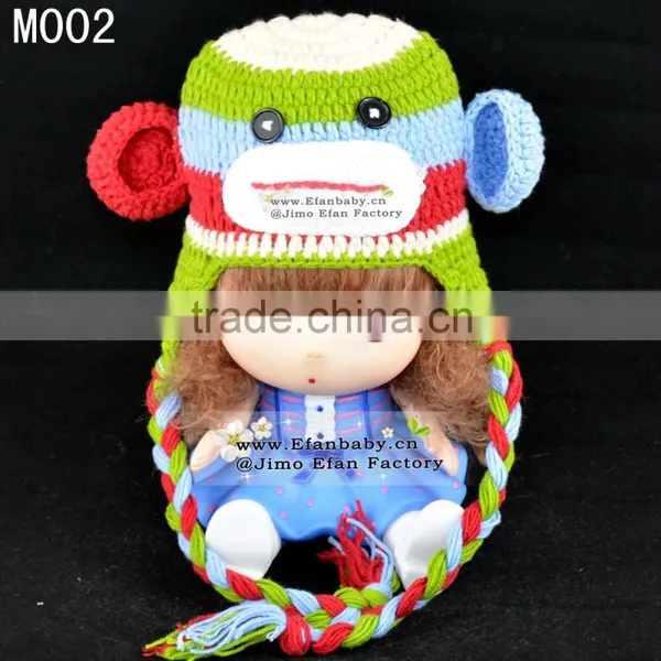Fashion Earflap Animated Crochet Kids Winter Hats With Braid photo-4