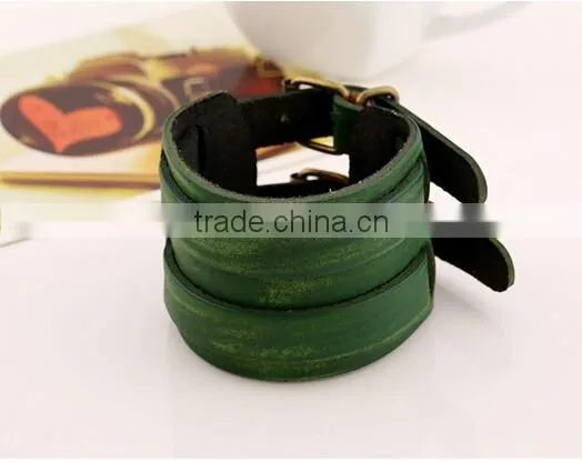 Top Quality Men's Biker Simple Stainless Steel Black Leather Bracelet photo-4