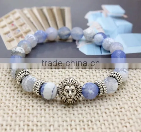 2016 Handmade Manufacturer of High Quality Lion Silver Charms Natural Stone Bead Stretch Bracelet photo-6