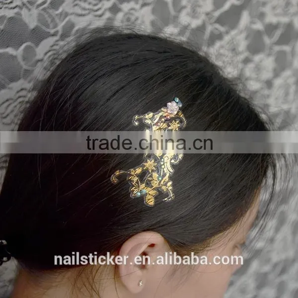 Custom Multi-application Metallic Tattoo With Rhinestone Gold Crystal Hair Tattoo Stickers