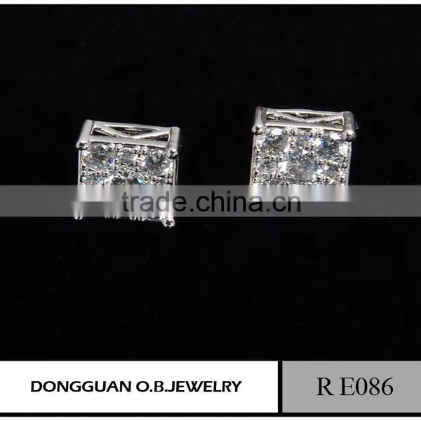 Fashion Micro Pave Sterling Silver Zirconia Square Stud Earrings photo-5