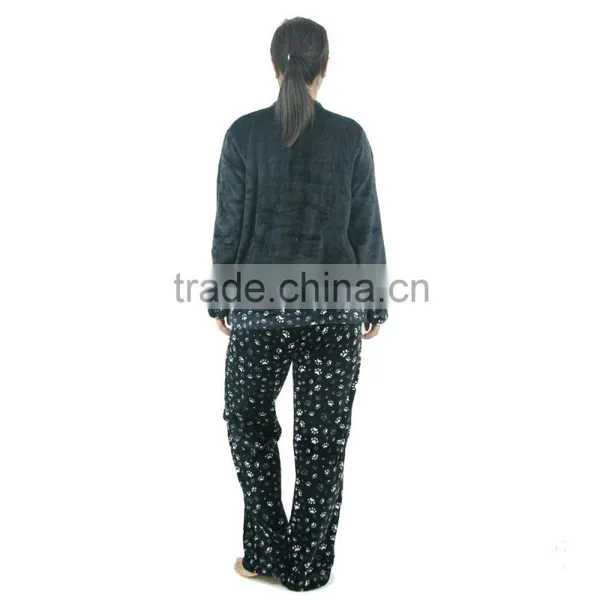 Kevince Flannel Pyjama Set Panda Emb Knitting Woman Clothing Nightwear Homewear MOQ 1000sets photo-2