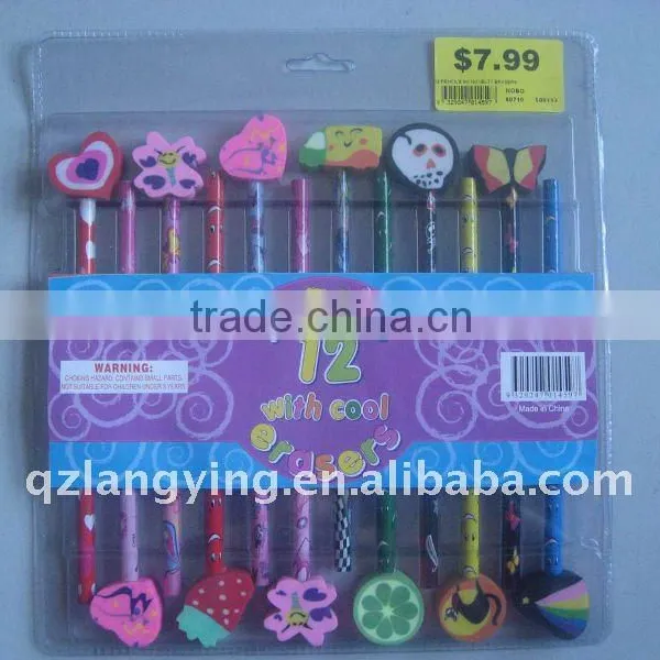 12pcs pencil and eraser set with clamshell packing