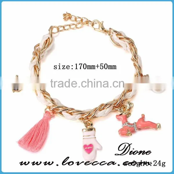 Small MOQ Charms Fashion Pink Women Tassel Bracelet and Chain