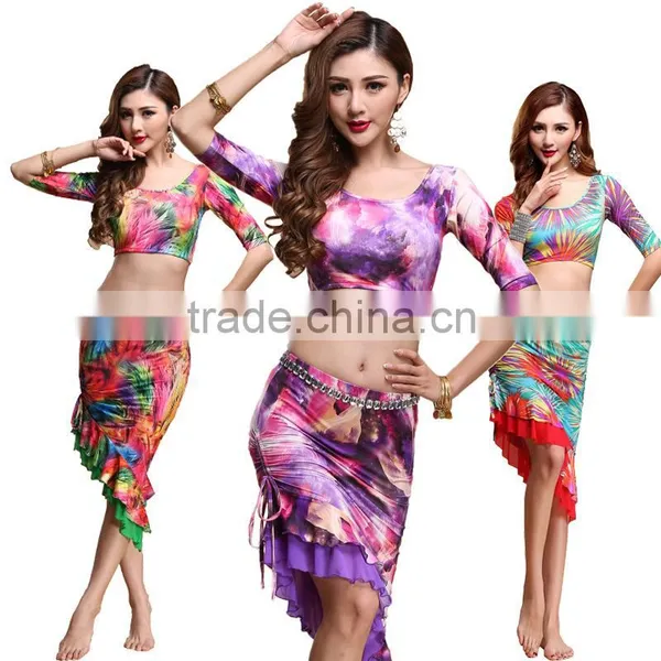 2016 New Summer Uniforms Suit Belly Dance Practice Costumes Female Dazzle Colour Performance Clothing