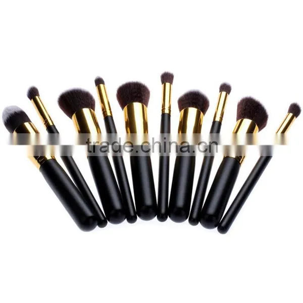 Hot Sale High Quality 10pcs Black Gold Synthetic Kabuki Makeup Brush Set With Private Label photo-5