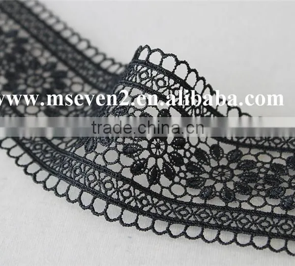 2016 Fashiona Design 100% Polyester Flower Lace in Black Embroidery Lace Trim Decoration Lace Trim for Clothing photo-2