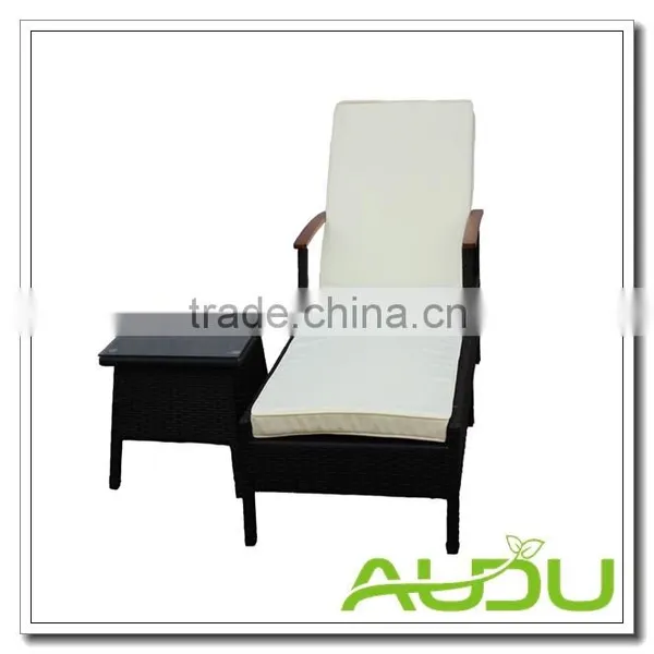 Audu Napoli Black Rattan Sun Loungers With Wood Handle photo-3