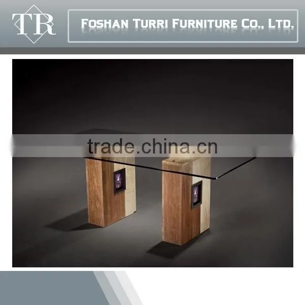 Modern White Rectangle Marble With Glass Top Console Table photo-3
