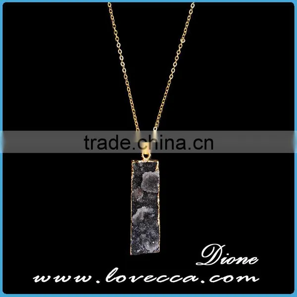 Gold Plated Retancgle Raw Agate Crystal Jewelry Druzy Geode Necklace photo-4