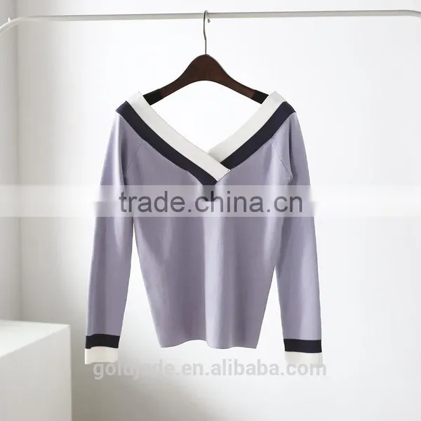 2017 Fashion Woman Sweater V-neck Loose Pullover Sweater Cheap Woman Sweater photo-5