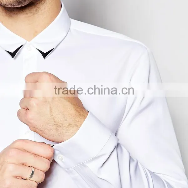 Slim Stretch Cotton Smart Shirt Contrast Tip Collar Mens Dress Shirt And Pants photo-3