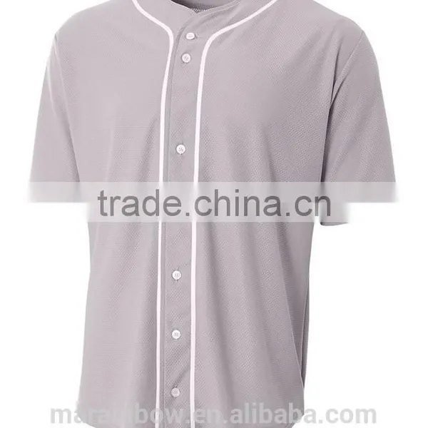 Mens Short Sleeve Full Button Baseball Top Blank Mesh Baseball Jerseys Grey/Black Plain Polyester Dry Fit Baseball Jersey photo-3