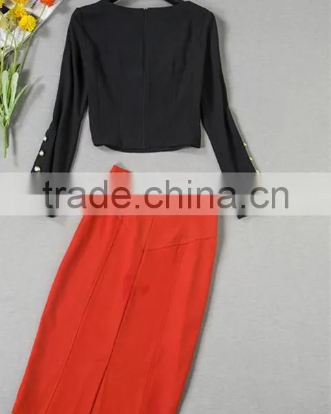 Wholesale Women Dress New Arrival Crop Top High Waisted Skirt 2 Piece Set Women Sexy Runway Top and Skirt Set Long Sleeves photo-3