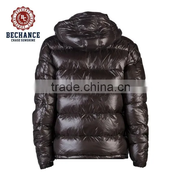 AD6508 Men Rib Stand Collar Hooded Shiny Padded Jacket photo-2