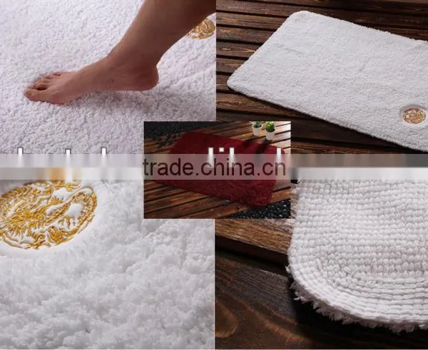 Hotel Antislip White Cotton Bath Rug With Rubber Bottom photo-3