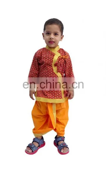 Rajasthani Indian Dabu Print Dhoti Kurta, Boy's Traditional Angrakha Set, Dhoti Suit, Kids Baby Wear, Ethnic Dress