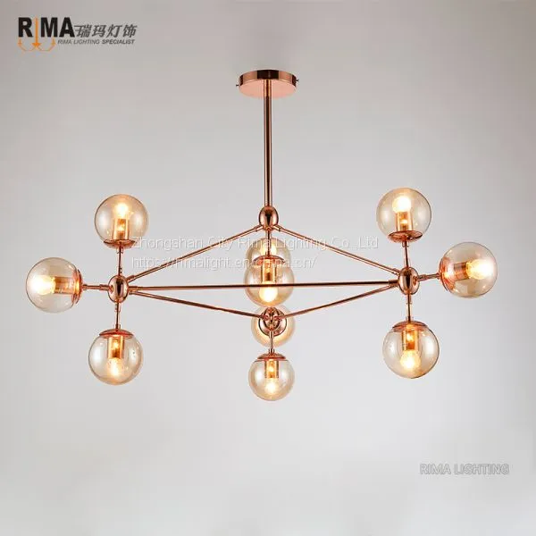 Rima Lighting New Model Indoor Ceiling Fancy Rose Gold Pendant Light With Glass Ball