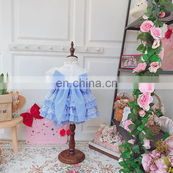 Summer Spain Girls Blue Sweet Princess Dress Puff Sleeve Dress Kids Dresses for Girls Kids Party Wedding Quality Dress Panty photo-3