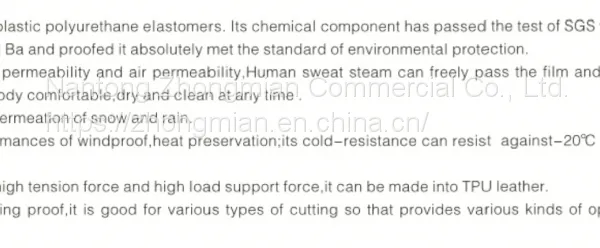 Hydrophilic Non-porous TPU Film for Composite Fabric to Make Garments photo-4