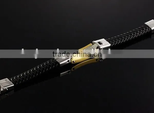 2016 Trendy Genuine Leather Bracelets 316L Stainless Steel Man Bracelet Paypal Accept photo-6