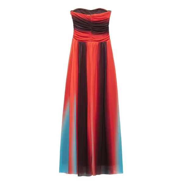 2025 Summer New One Collar Strapless Contrasting High Waisted Long Dress photo-4