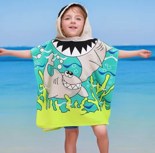 Baby Hooded Towel - Cute Shark Cartoon Wearable Poncho Beach Towel for Kids, Soft Absorbent Quick Dry Bath Towel for Toddlers, Swim, Pool