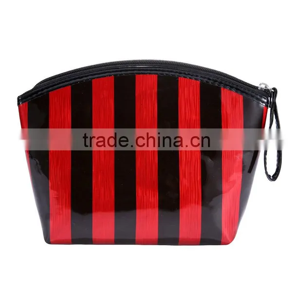 PU Stripe Black Makeup Bag Cosmetic Bag pu Leather Free Cosmetics