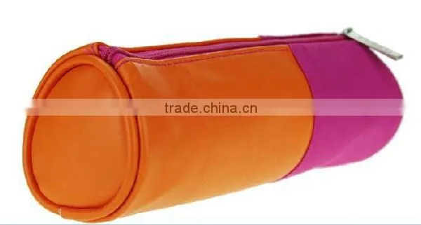 Faux Leather With Canvas Design Cosmetic Bag photo-4