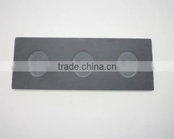 [factory Direct] 26.5x10cm Cut Edge Rectangle Slate Coaster With 3 Notches And 3 Cups Item BD-26P510D1AK photo-2
