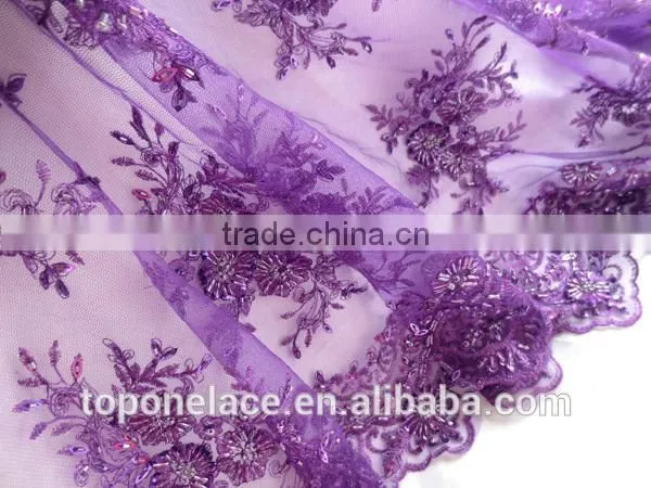 Pink Bridal Lace Fabrics Wholesale Evening Sequins Beaded Dresses French Lace Fabric photo-5