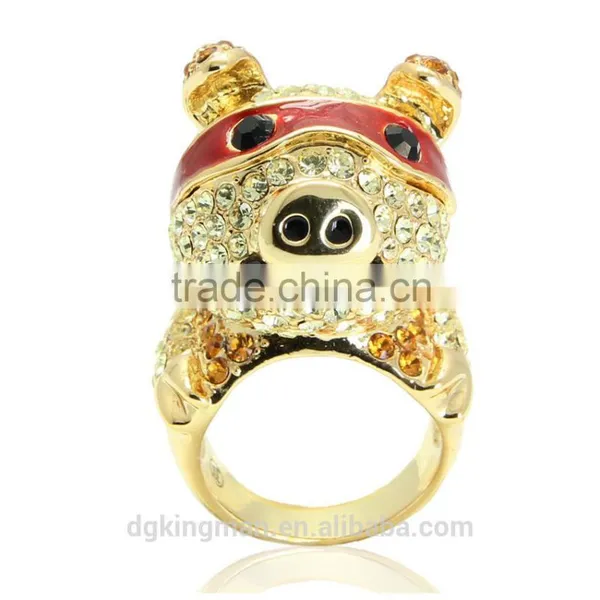 Hot Kingman Lovely Pig Rings Crystal Jewelry for Girls photo-2
