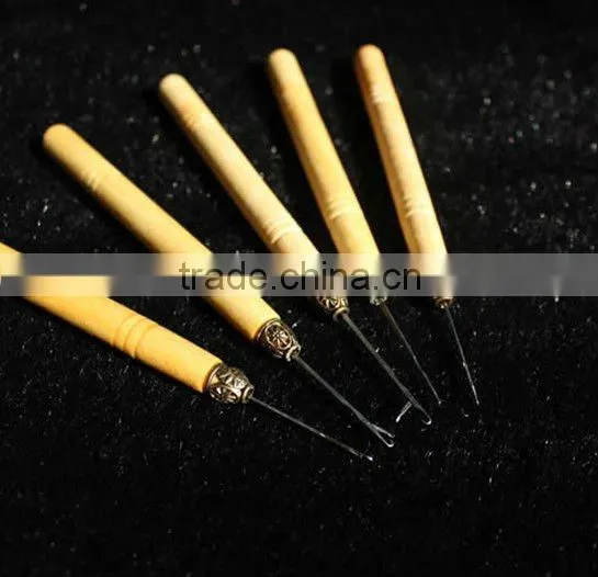 wood handle hair extension hook hair extension pulling needle hair extension threads hair hooks
