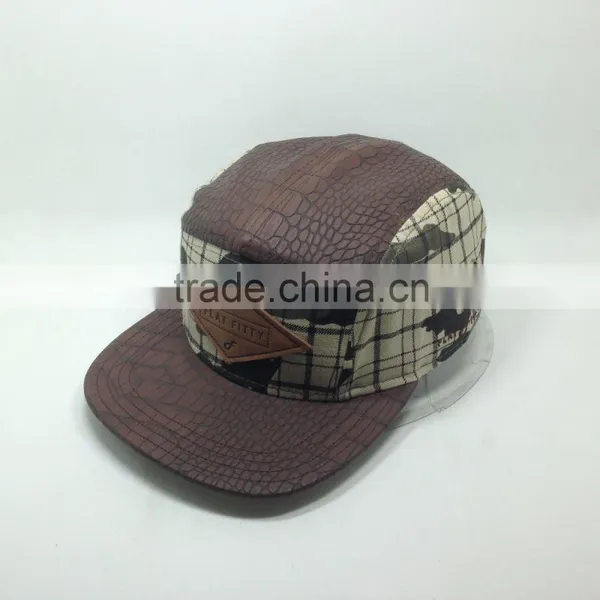 2016Custom Fashion 5 Panel Funny Plain Cowhide Snapback Cap photo-2