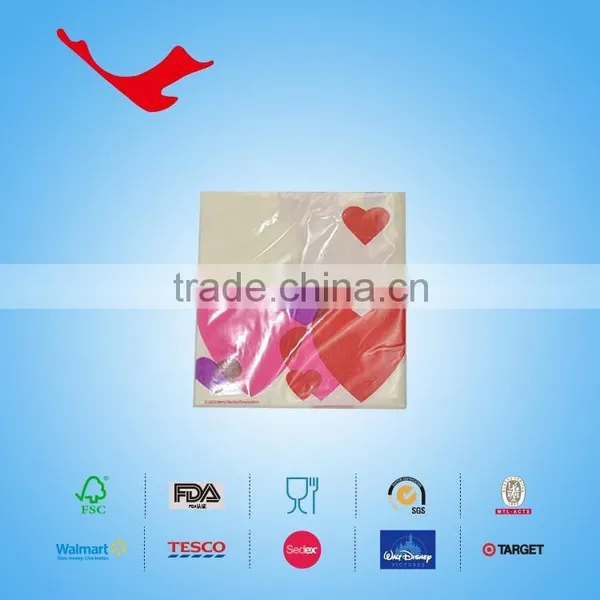 33*33cm,1/4 Folded Printed Tissue Paper Napkin Towel for Valentine`s Day & Wedding