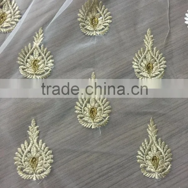 Zari Embroidery Thread Motif on Net Fabric
