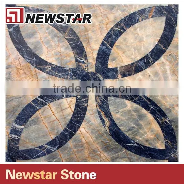 Newstar Black And Gold Marble Waterjet Floor Medallion Tile For Sale Mosaic photo-2