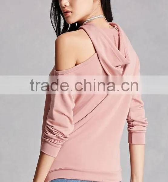 Super Soft High Quality Flench Terry Knit Hoodies Sexy New Fashion One Shoulder Design Solid Blank Oversized Hoodie With Pocket photo-4