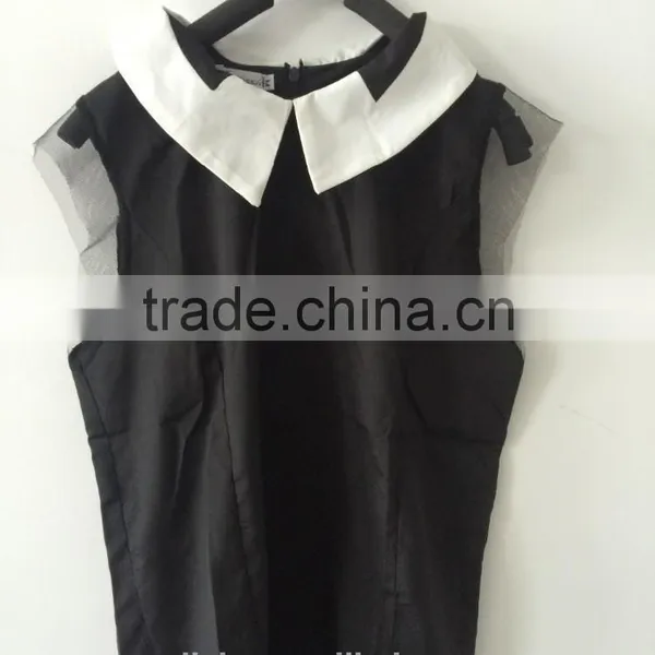 Fashion Cheap 2015 Women Clothing Shirts Spring Summer Chiffon Blouse Turn Down Collar Sleeveless Shirt Black White Plus Size photo-2
