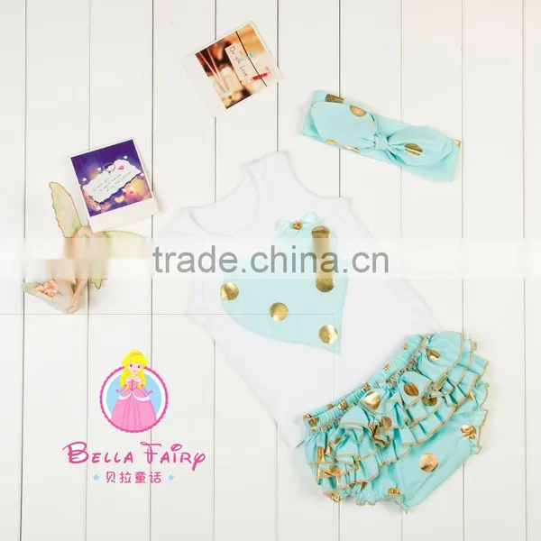 2016 China Product and Wholesale and Factory Price Baby Pompom Body Suit With Headband and Top and Bloomer 3 Piece for Kids photo-4