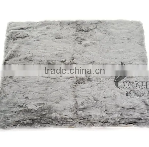 CX-D-66F High Quality Pachwork Rex Rabbit Real Fur Throw Blanket photo-5