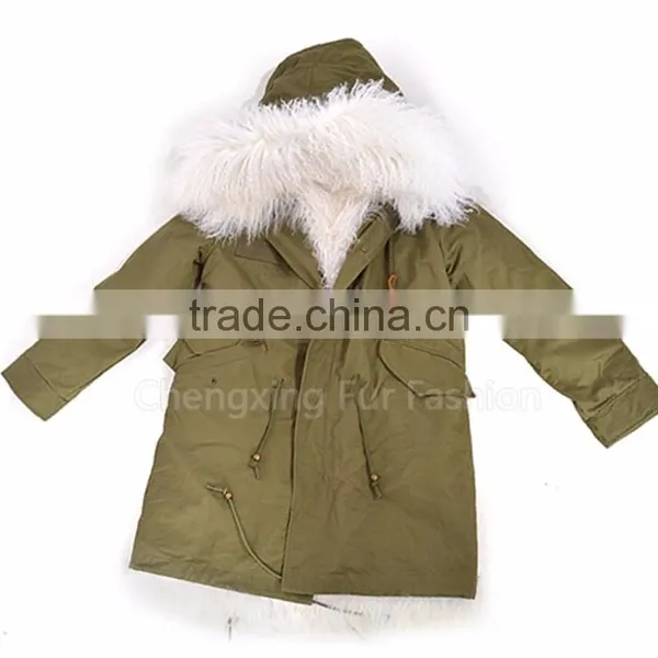 CX-G-P-15 Real Mongolian Lamb Fur Lining Fur Parka Coat for Women photo-6