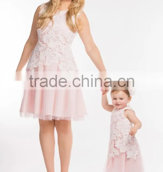 Lace Trimming Mommy And Me Outfits Family Matching Clothing photo-2